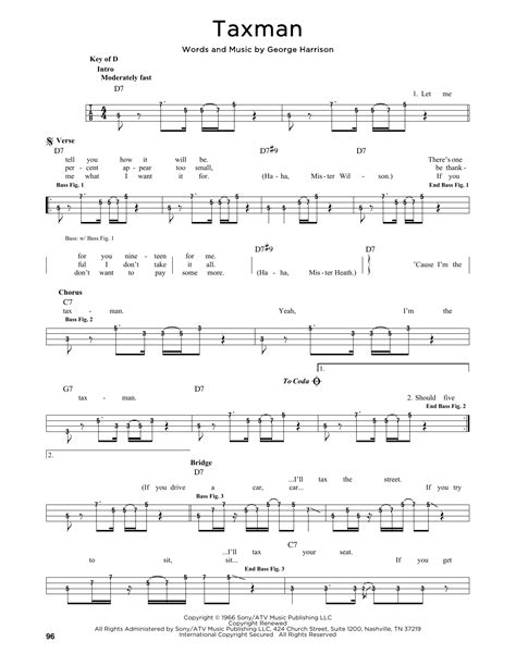 Taxman By The Beatles Easy Bass Tab Guitar Instructor