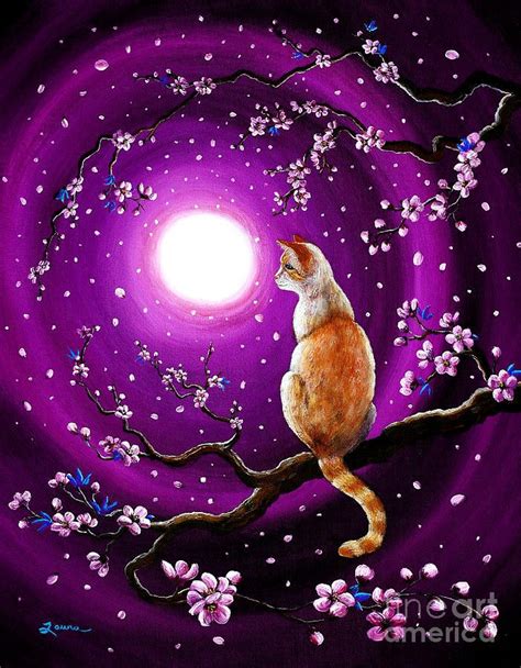 Flame Point Siamese Cat In Dancing Cherry Blossoms Painting By Laura