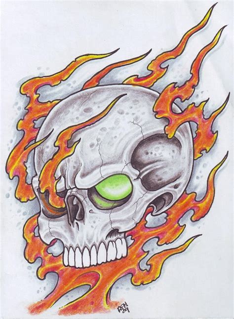 Skull In Flames 4 By Vikingtattoo On Deviantart Skulls Drawing Skull