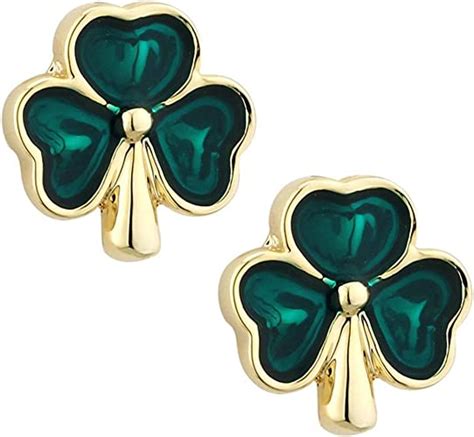 Amazon Solvar Green Shamrock Earrings Gold Plated Studs Enamel