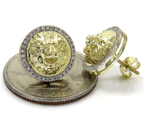 Looking for modern and classic designs? Buy 10k Yellow Gold Lion Diamond Halo Earrings 0.16ct Online at SO ICY JEWELRY