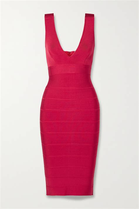 Hervé Léger Icon Recycled Bandage Midi Dress Red