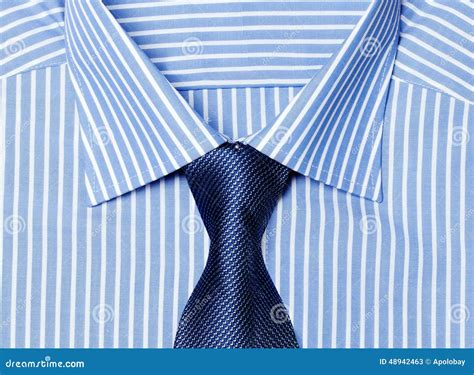 Striped Blue Shirt With Tie Stock Image Image Of Garments Business