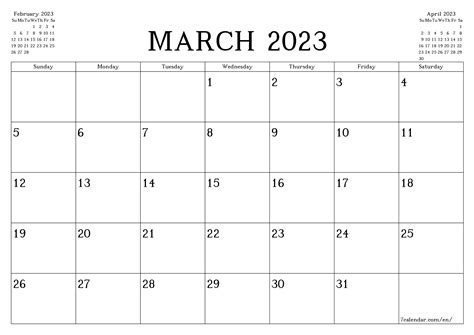 Calendar 2023 Printable Free Monthly March Get Calendar 2023 Update