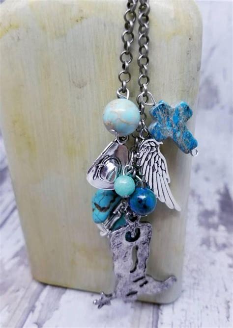 Silver And Turquoise Cowboy Boot Necklace Cowgirl Jewelry For Etsy