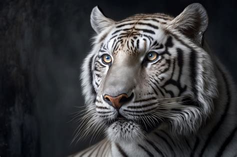Premium Ai Image White Tiger Portrait On Dark Background Ai Generative