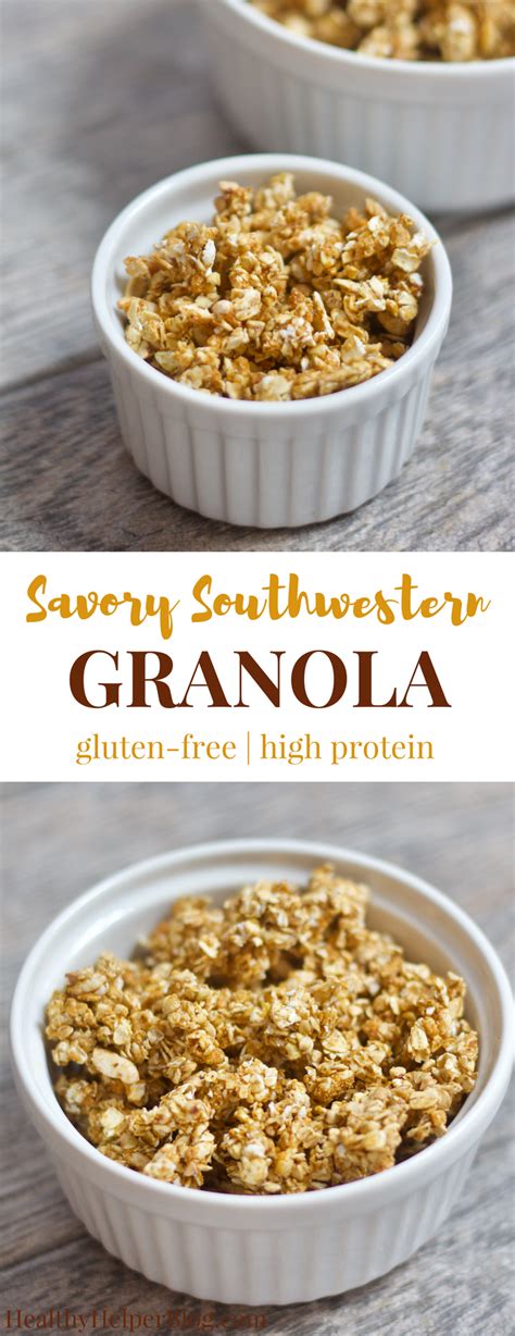 This vegan and gluten free granola recipe is naturally sweetened with pure maple syrup and makes the perfect crunchy snack or on the go breakfast! Savory Southwestern Granola | Recipe | Healthy protein snacks, Snacks, Healthy snacks for diabetics