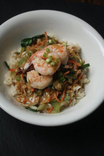 Dip, chomp, crunch, eat, repeat! Shrimp Stir Fry Recipe with Brown Rice & Peanut Sauce ...