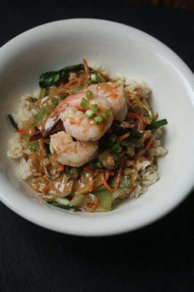 Add onions, curry, and garlic; Shrimp Stir Fry Recipe with Brown Rice & Peanut Sauce ...