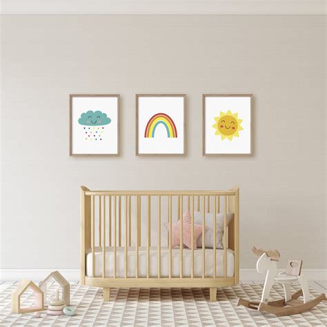 Maybe you would like to learn more about one of these? Nursery Wall Art Set of 3, Cloud Rainbow Sun Nursery Print, Neutral Nursery Decor, Printable ...