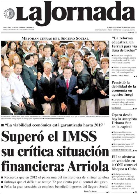 Periódico La Jornada México Periódicos de México Edición de jueves