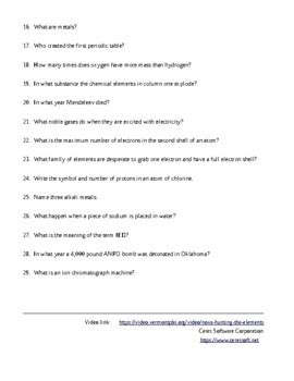 NOVA Hunting The Elements Video Questionnaire Part 1 Form 2