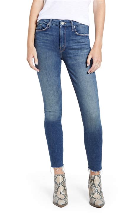 Mother Denim The Looker High Waist Fray Ankle Skinny Jeans In Blue Lyst