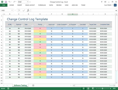 Change Control Log Excel Template Software Testing Templates