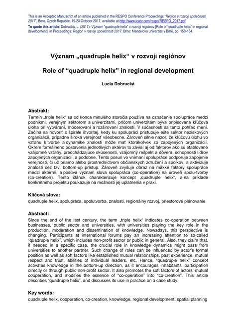 Pdf Význam Quadruple Helix V Rozvoji Regiónov [role Of Quadruple Helix In Regional