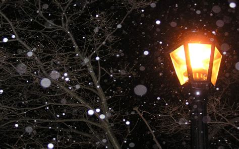 Lamp Post Light At Night Snow Winter Wallpapers Hd Desktop And