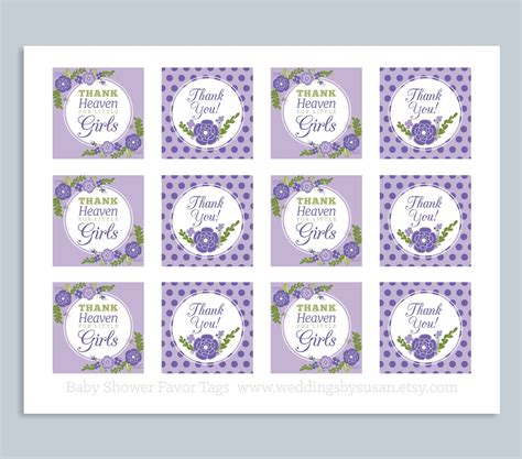 Choose a free printable baby shower thank you tag below. Printable Baby Shower Signs, Games and Favor Tags in Lavender, Lilac and Purple Floral