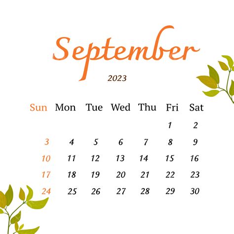 Calendar September 2023 With Leaves Calendar September 2023 September
