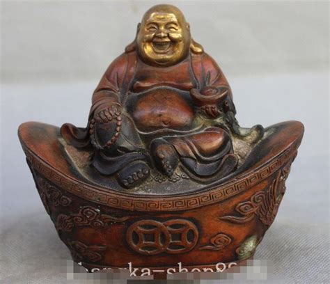 China Buddhism Bronze Wealth Seat Yuanbao Happy Laugh Maitreya