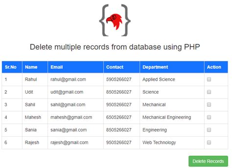Delete Multiple Records In PHP Using The Checkbox Coding Birds Online