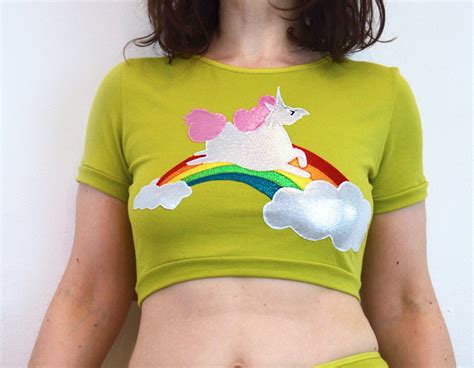 T Shirt Unicorn Rainbow Pink Crop Top Color Options Etsy