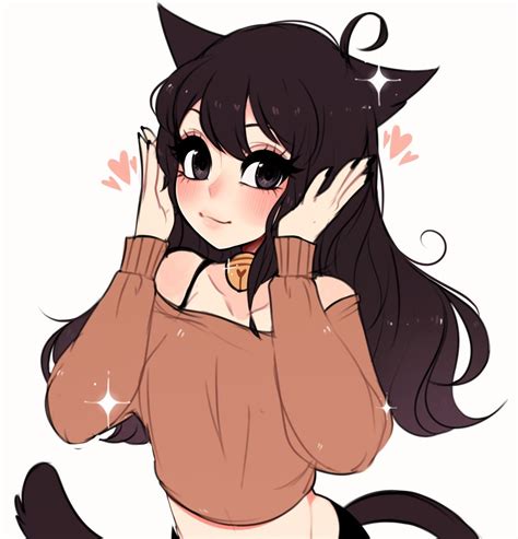 Cat Girl Neko Ears Blush Long Black Hair Cute Anime Cat Emo Anime Girl Anime Girl Neko