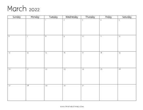 March 2022 Calendar Printable Free Editable