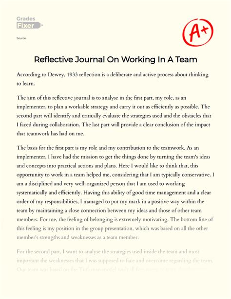 Reflective Journal On Working In A Team Essay Example 660 Words