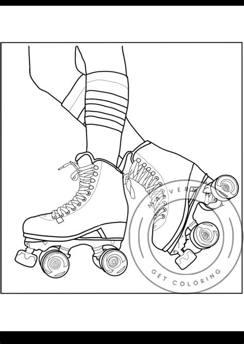 Roller Skating Girl Coloring Page Etsy