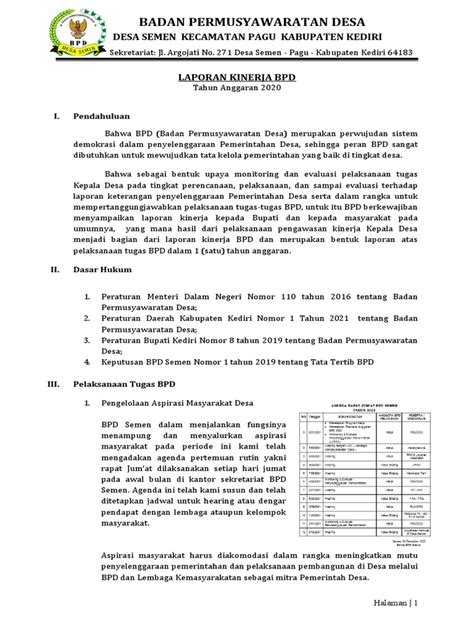 Laporan Kinerja Bpd Semen 2020 Pdf