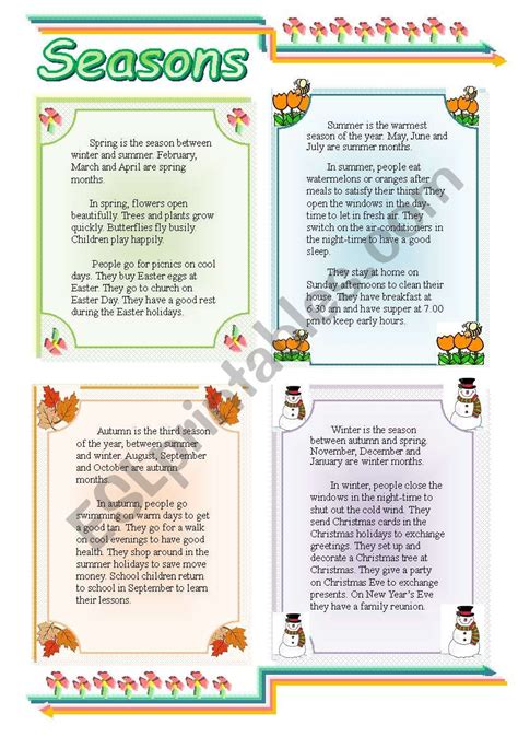 Comprehension Seasons Esl Worksheet By Mariawsh