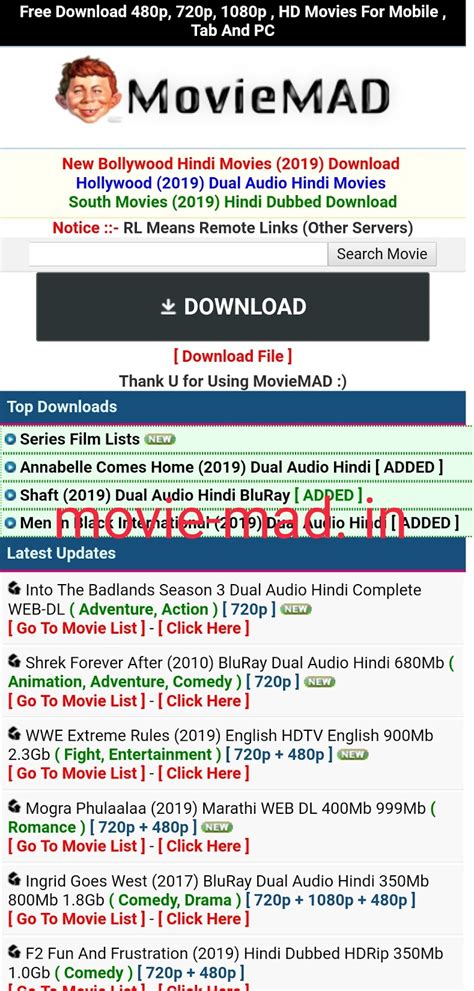 Here you can find hundreds of movies in hd quality and with brrip tag for free download. Moviemad - Movie-mad.in