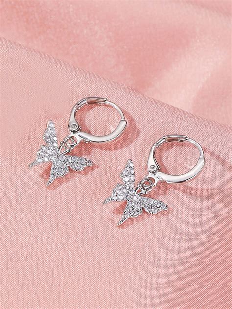 Rhinestone Butterfly Round Drop Earrings Shein Usa Preppy Jewelry Girly Jewelry Ear Jewelry