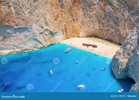 View Of Navagio Beach Zakynthos Island Greece Vacation Time Aerial
