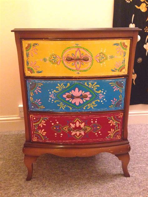 Indianmoroccan Inspired Free Hand Painted Bedside Table