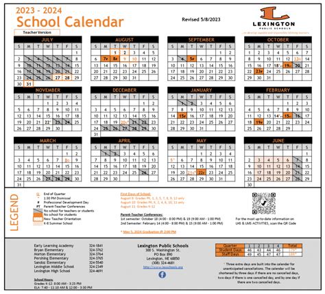 Lexington Junior High Calendar 2024-2025