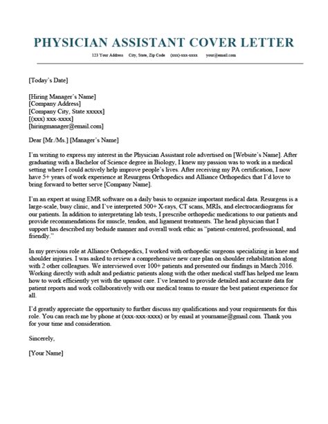 Physician Assistant Cover Letter Example And Tips Resume Genius