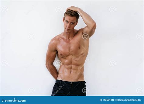 Portrait Of Sexy Athletic Man With Naked Torso On White Background Handsome Guy With Muscular