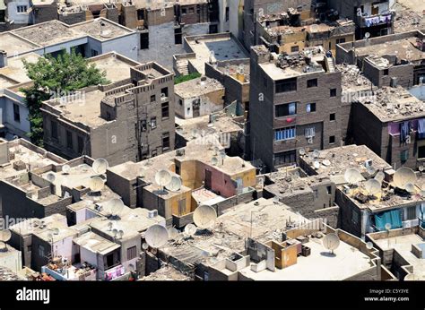 cairo panoramas from above of the inner city quarter of bulaq showing high density quarter stock