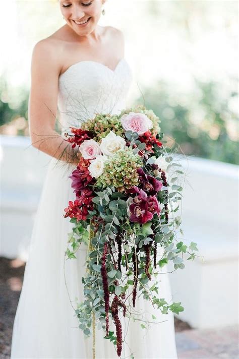 Bridal wedding bouquet teardrop cascade white&purple rose pearl flowers handmade. 54 Cascade Wedding Bouquets For Charming Brides ...