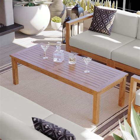 Modway Upland Outdoor Patio Teak Wood Coffee Table In Natural