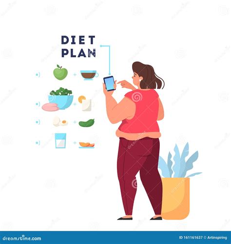 Woman Eat Healthy Food Calorie Control And Diet Concept Stock Vector