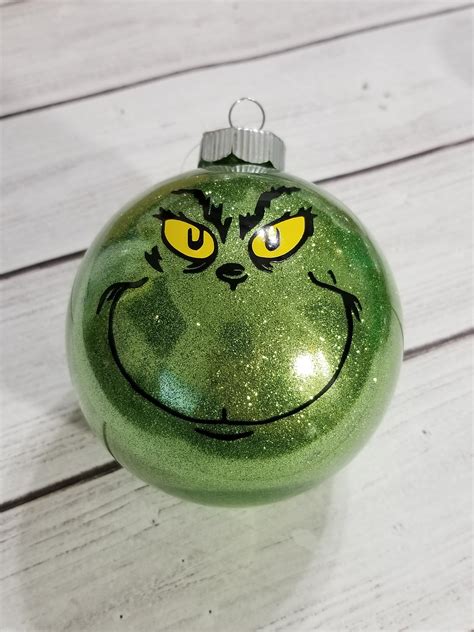 Hand Glittered Ornament Green Grinch Ornament By Truquality On Etsy