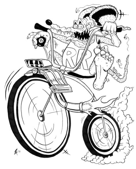 Rat Fink Character On High Wheel Bicycle With Ape Hanger Handlebars