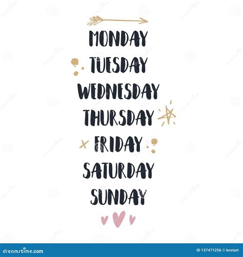 Vector Handwritten Style Font Week Days Signs Set Stickers For Planner