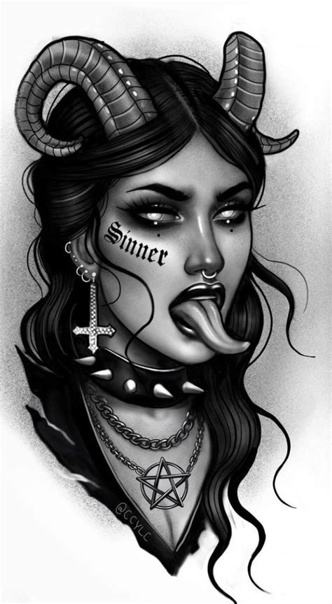 Skull Girl Tattoo Girl Face Tattoo Demon Tattoo Dark Art Tattoo Girl Tattoos Chicano Art