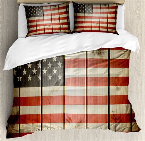 american flag king size duvet cover set usa flag over vertical striped wooden board citizen