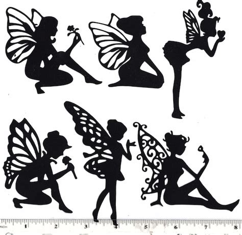 Black Silhouette Fairy Fairies Paper Cut Outs Cutouts Shapes Etsy