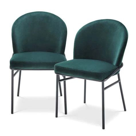 Eichholtz Willis Set Of Dining Chairs In Savona Dark Green Velvet By