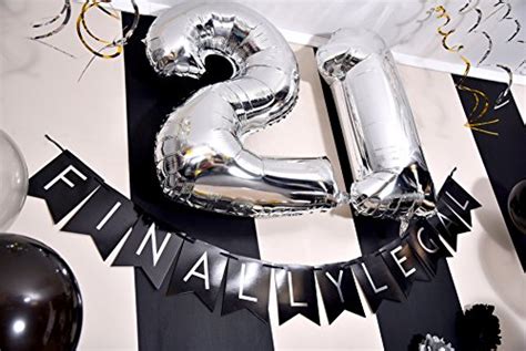 21st Birthday Party Pack Black And Silver Happy Birthday Bunting Poms